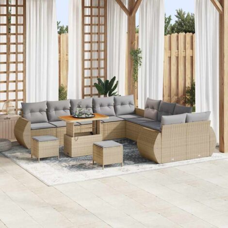 Garten-Sofa-Set 13 pcs Beige Poly-Rattan vidaXL