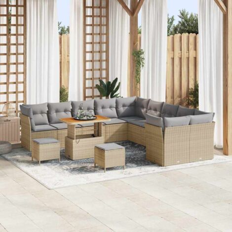 Garten-Sofa-Set 13 pcs Beige Poly-Rattan vidaXL