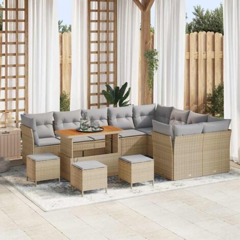 Garten-Sofa-Set 13 pcs Beige Poly-Rattan vidaXL