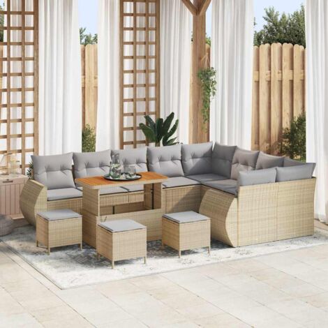Garten-Sofa-Set 13 pcs Beige Poly-Rattan vidaXL