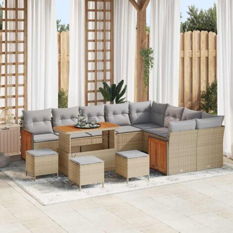 Garten-Sofa-Set 13 pcs Beige und Hellgrau Poly-Rattan vidaXL