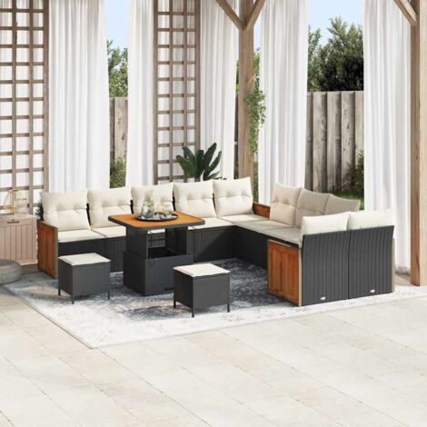 Garten-Sofa-Set 13 pcs Schwarz und Creme 80 x 80 x 71 cm vidaXL