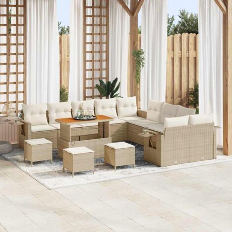 Garten-Sofa-Set 14 pcs Beige Poly-Rattan vidaXL