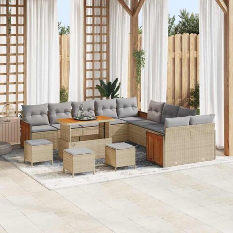 Garten-Sofa-Set 14 pcs Beige und Hellgrau 110 x 55 x 71 cm vidaXL