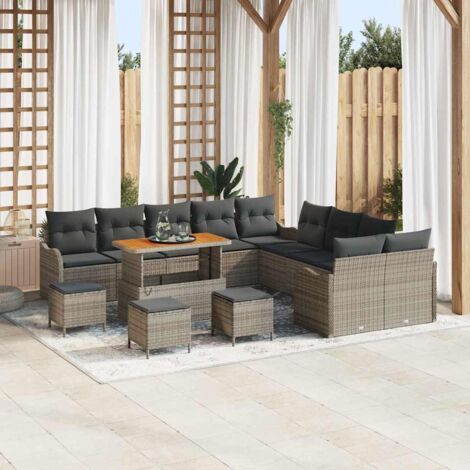 Garten-Sofa-Set 14 pcs Grau Poly-Rattan vidaXL