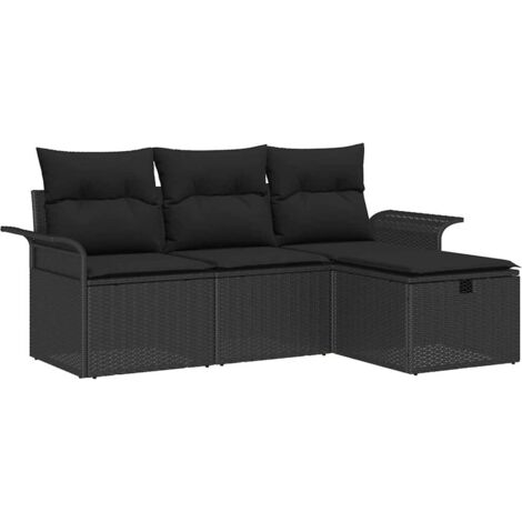 Garten-Sofa-Set 4 pcs Schwarz 196 x 117 x 85 cm Poly Rattan vidaXL