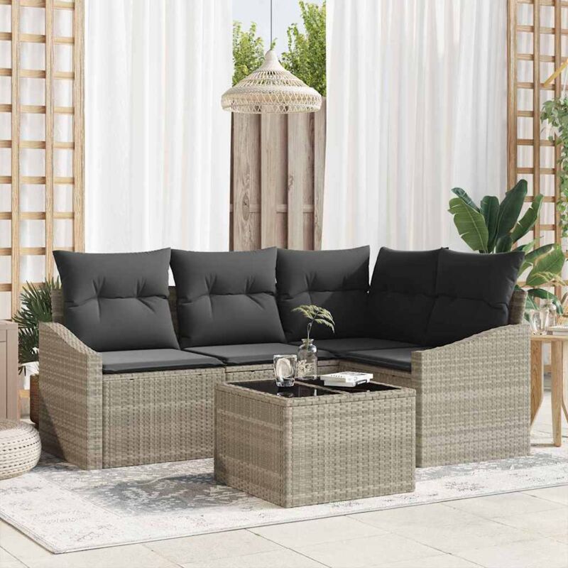 Garten-sofa-set 5 Pcs Hellgrau Poly Rattan Vidaxl