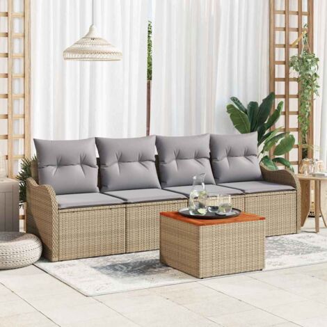 Garten-Sofa-Set 5 pcs Beige Poly Rattan vidaXL