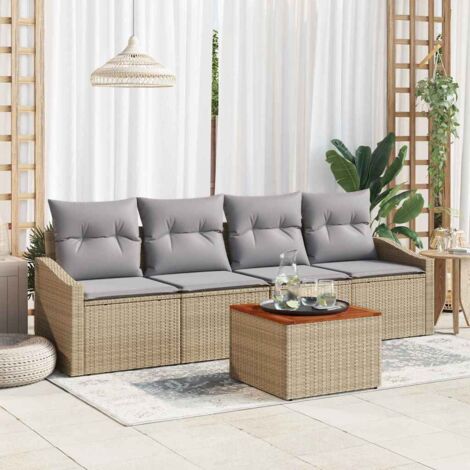 Garten-Sofa-Set 5 pcs Beige und Hellgrau vidaXL