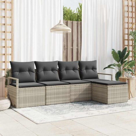 Garten-Sofa-Set 5 pcs Hellgrau Poly Rattan vidaXL