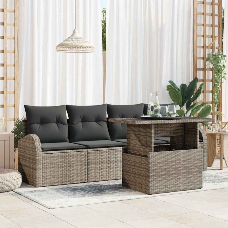Vidaxl - Garten-sofa-set 5-teilig Grau Rattan, Polyester Gartentisch