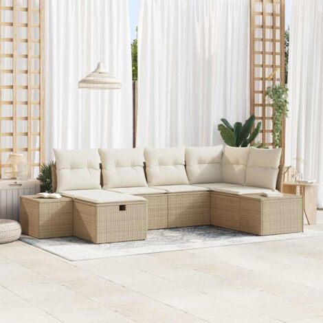 Garten-Sofa-Set 6 pcs Beige 55 x 62 x 69 cm Poly Rattan vidaXL