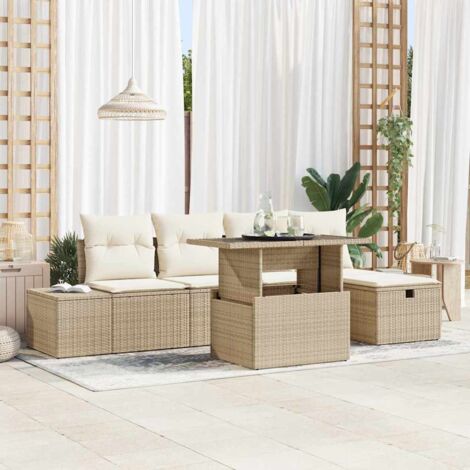 Garten-Sofa-Set 6 pcs Beige Poly-Rattan vidaXL