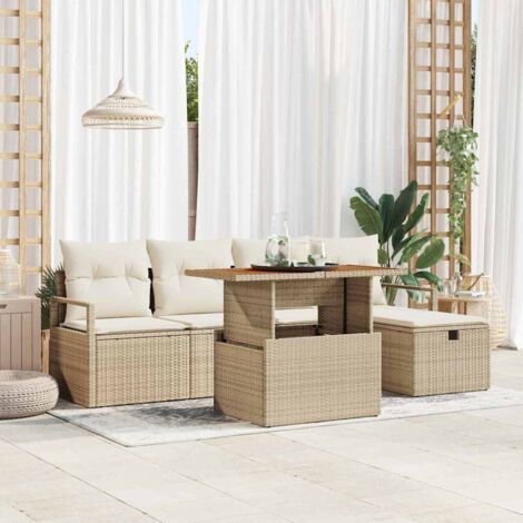 Garten-Sofa-Set 6 pcs Beige Poly-Rattan vidaXL
