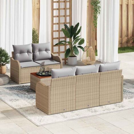 Garten-Sofa-Set 6 pcs Beige Poly Rattan vidaXL