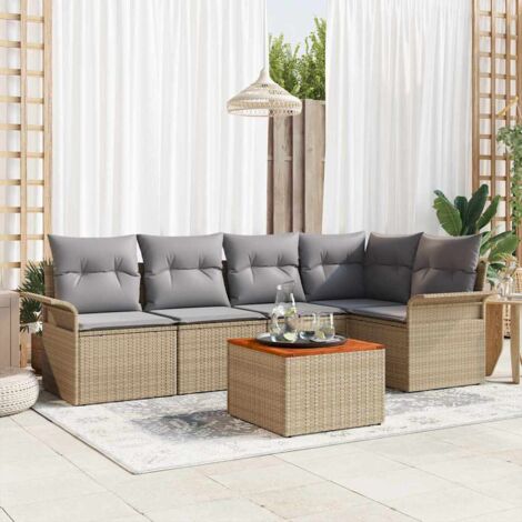 Garten-Sofa-Set 6 pcs Beige Poly Rattan vidaXL