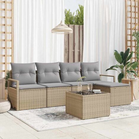Garten-Sofa-Set 6 pcs Beige Poly Rattan vidaXL