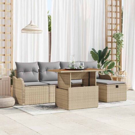 Garten-Sofa-Set 6 pcs Beige Poly-Rattan vidaXL