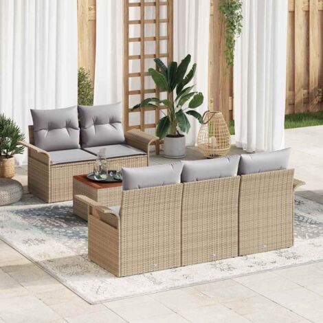 Garten-Sofa-Set 6 pcs Beige Poly Rattan vidaXL