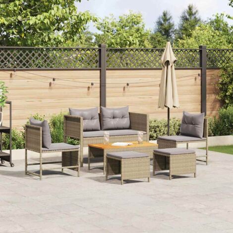 Garten-Sofa-Set 6 pcs Beige und Hellgrau Poly-Rattan vidaXL