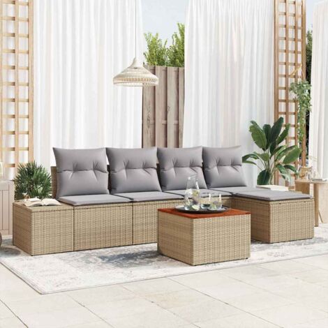 Garten-Sofa-Set 6 pcs Beige und Hellgrau vidaXL