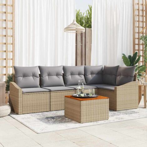 Garten-Sofa-Set 6 pcs Beige und Hellgrau vidaXL