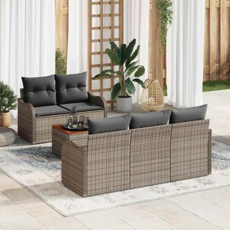 Garten-Sofa-Set 6 pcs Grau Poly Rattan vidaXL