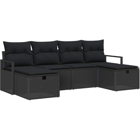Garten-Sofa-Set 6 pcs Schwarz 230 x 117 x 85 cm Poly Rattan vidaXL