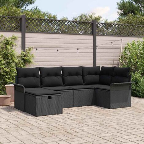 Garten-Sofa-Set 6 pcs Schwarz 242,5 x 132,5 x 85 cm Poly Rattan vidaXL