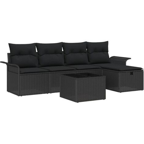 Garten-Sofa-Set 6 pcs Schwarz 251 x 117 x 85 cm Poly Rattan vidaXL
