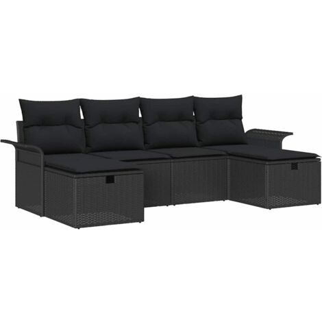 Garten-Sofa-Set 6 pcs Schwarz 251 x 117 x 85 cm Poly Rattan vidaXL
