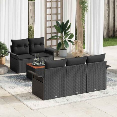 Garten-Sofa-Set 6 pcs Schwarz Poly Rattan vidaXL