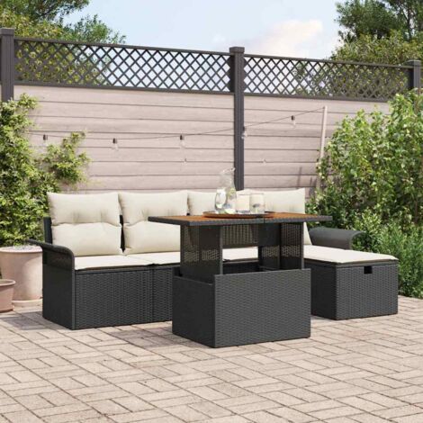 Garten-Sofa-Set 6 pcs Schwarz Poly-Rattan vidaXL