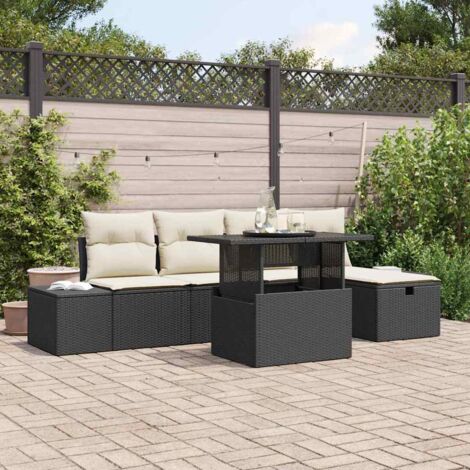 Garten-Sofa-Set 6 pcs Schwarz Poly Rattan vidaXL