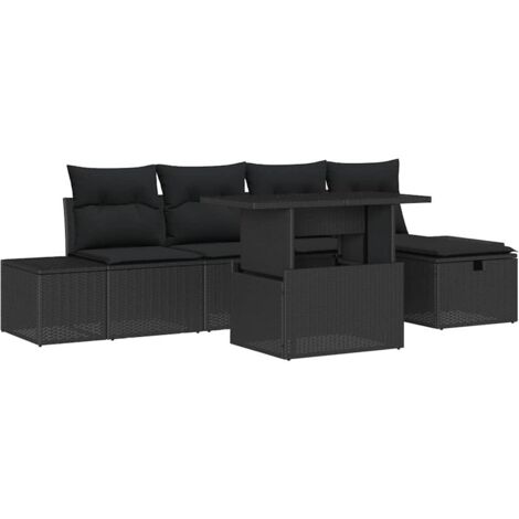 Garten-Sofa-Set 6 pcs Schwarz Poly-Rattan vidaXL