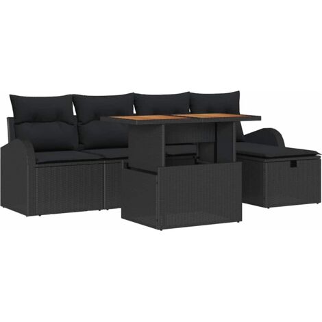 Garten-Sofa-Set 6 pcs Schwarz Poly-Rattan vidaXL
