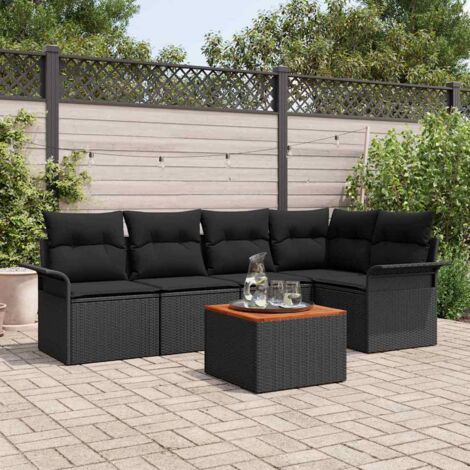 Garten-Sofa-Set 6 pcs Schwarz Poly Rattan vidaXL