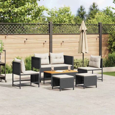 Garten-Sofa-Set 6 pcs Schwarz und Creme Poly-Rattan vidaXL