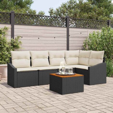 Garten-Sofa-Set 6 pcs Schwarz und Weiß vidaXL
