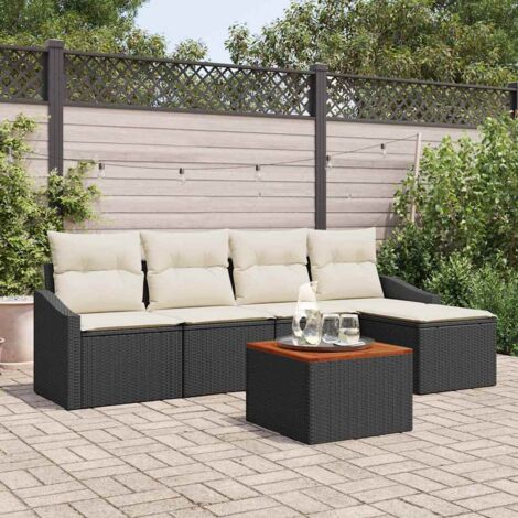 Garten-Sofa-Set 6 pcs Schwarz und Weiß vidaXL