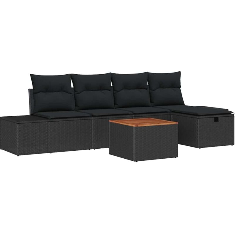 Garten-sofa-set Mit Kissen 6 Pcs Schwarz Poly Rattan Vidaxl