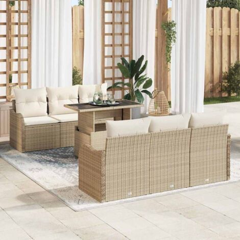 Garten-Sofa-Set 7 pcs Beige 100 x 55 x 73 cm Poly Rattan vidaXL