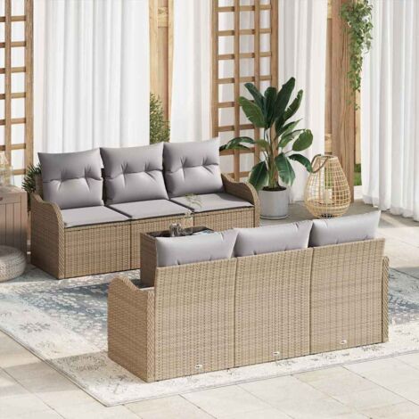 Garten-Sofa-Set 7 pcs Beige 55 x 55 x 37 cm Poly Rattan vidaXL