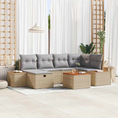 Garten-Sofa-Set 7 pcs Beige 55 x 62 x 69 cm Poly Rattan vidaXL