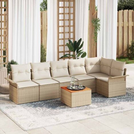 Garten-Sofa-Set 7 pcs Beige Poly Rattan vidaXL