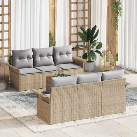 Garten-Sofa-Set 7 pcs Beige Poly Rattan vidaXL