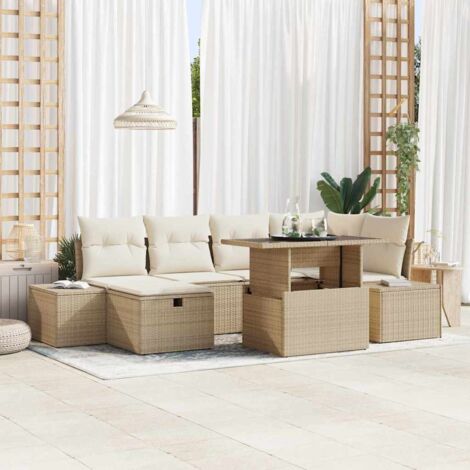 Garten-Sofa-Set 7 pcs Beige Poly-Rattan vidaXL