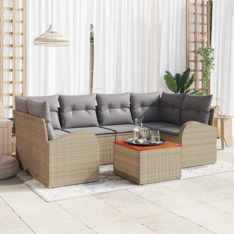 Garten-Sofa-Set 7 pcs Beige Poly Rattan vidaXL