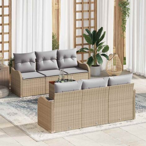 Garten-Sofa-Set 7 pcs Beige Poly Rattan vidaXL