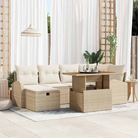 Garten-Sofa-Set 7 pcs Beige Poly-Rattan vidaXL
